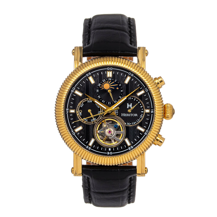 Heritor Automatic Barnsley Semi-Skeleton Leather-Band Watch - Gold/Black