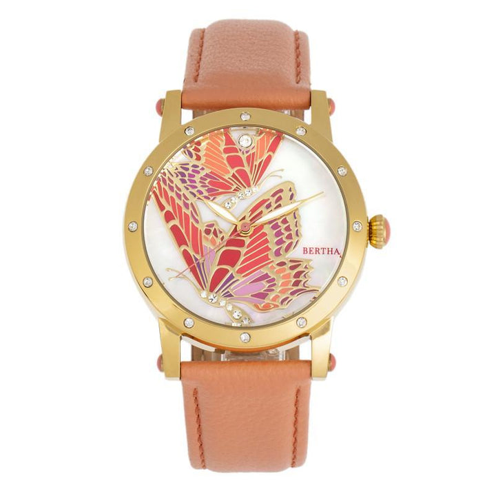 Bertha Isabella MOP Leather-Band Ladies Watch