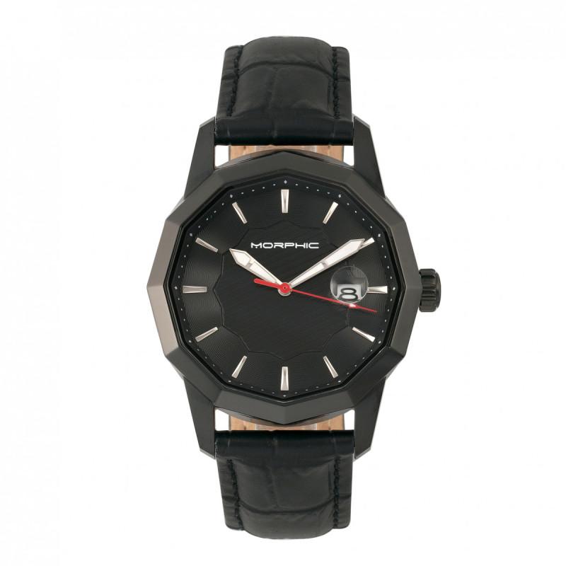 Morphic M56 Series Leather-Band Watch w/Date
