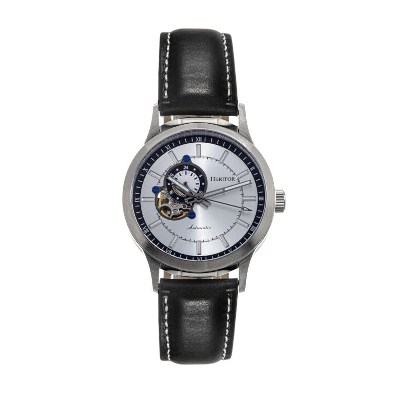 Heritor Automatic Oscar Semi-Skeleton Leather-Band Watch