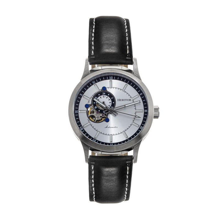Heritor Automatic Oscar Semi-Skeleton Leather-Band Watch