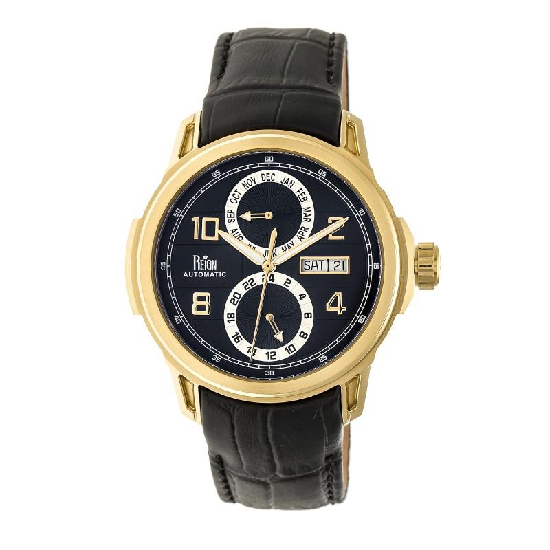 Reign Cascade Automatic Leather-Band Watch w/Day/Date