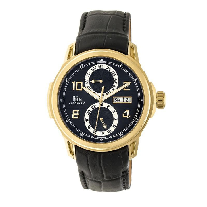 Reign Cascade Automatic Leather-Band Watch w/Day/Date