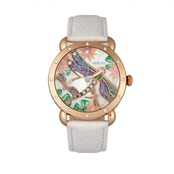 Bertha Jennifer MOP Leather-Band Ladies Watch