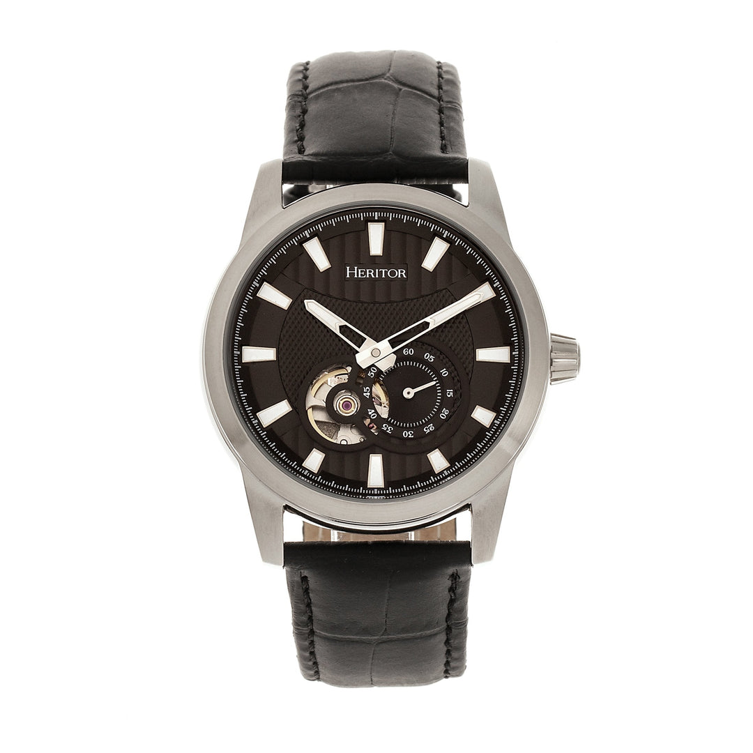 Heritor Automatic Davidson Semi-Skeleton Leather-Band Watch