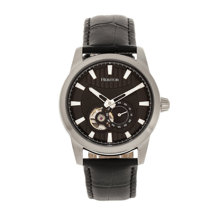 Heritor Automatic Davidson Semi-Skeleton Leather-Band Watch