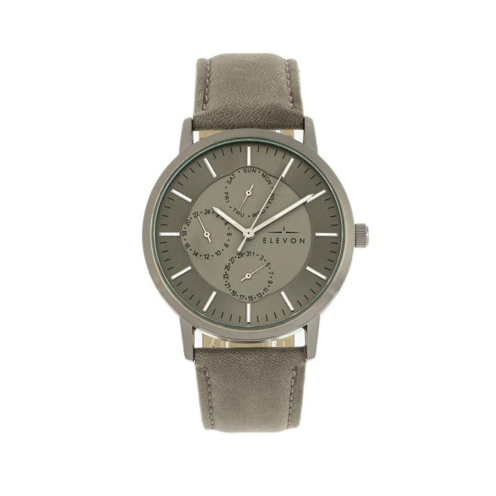 Elevon Lear Leather-Band Watch w/Day/Date