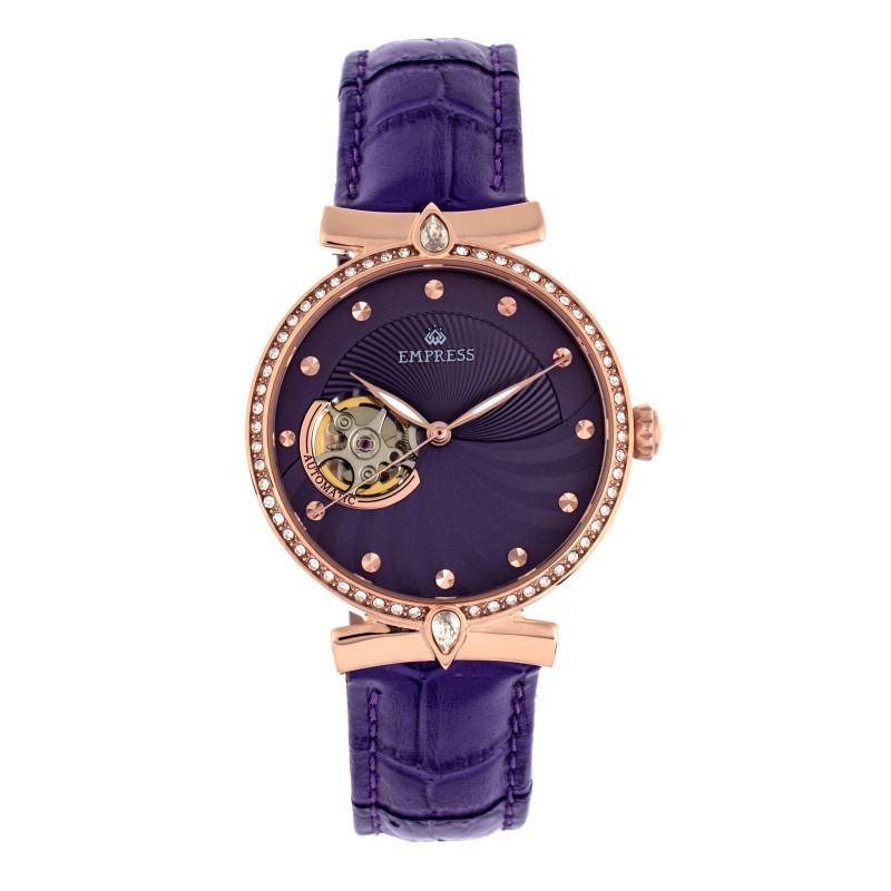 Empress Edith Semi-Skeleton Leather-Band Watch