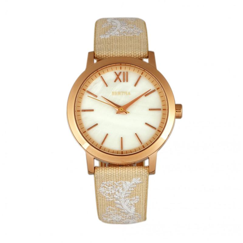 Bertha Penelope MOP Nylon-Overlaid Leather-Band Watch