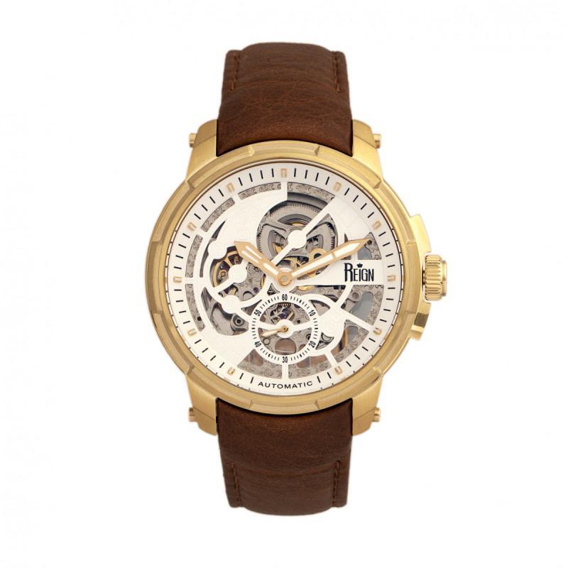 Reign Matheson Automatic Skeleton Dial Leather-Band Watch