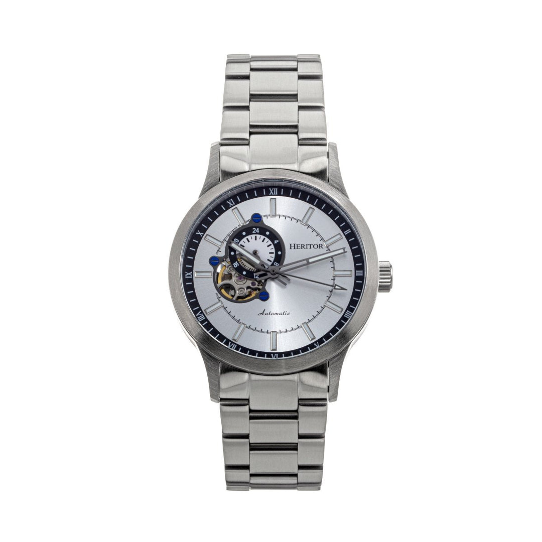 Heritor Automatic Oscar Semi-Skeleton Leather-Band Watch