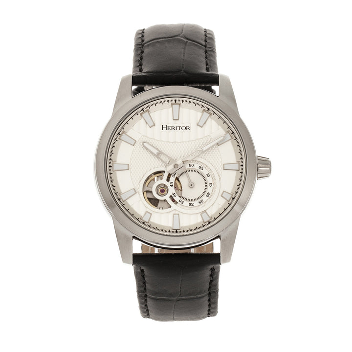 Heritor Automatic Davidson Semi-Skeleton Leather-Band Watch