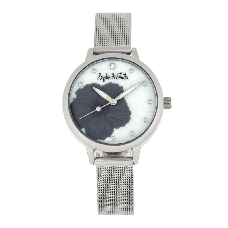 Sophie and Freda Raleigh Mother-Of-Pearl Bracelet Watch w/Swarovski Crystal