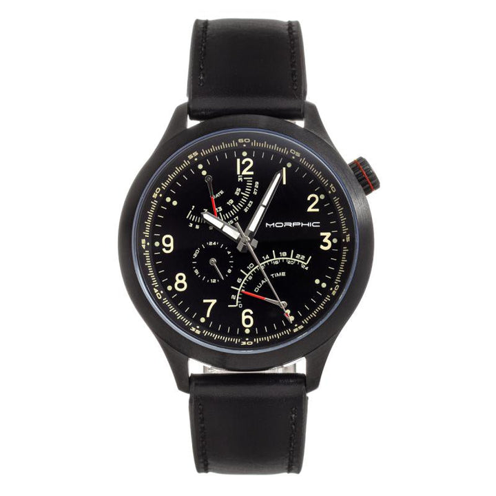 Morphic M44 Series Dual-Time Leather-Band Watch w/ Retrograde Date