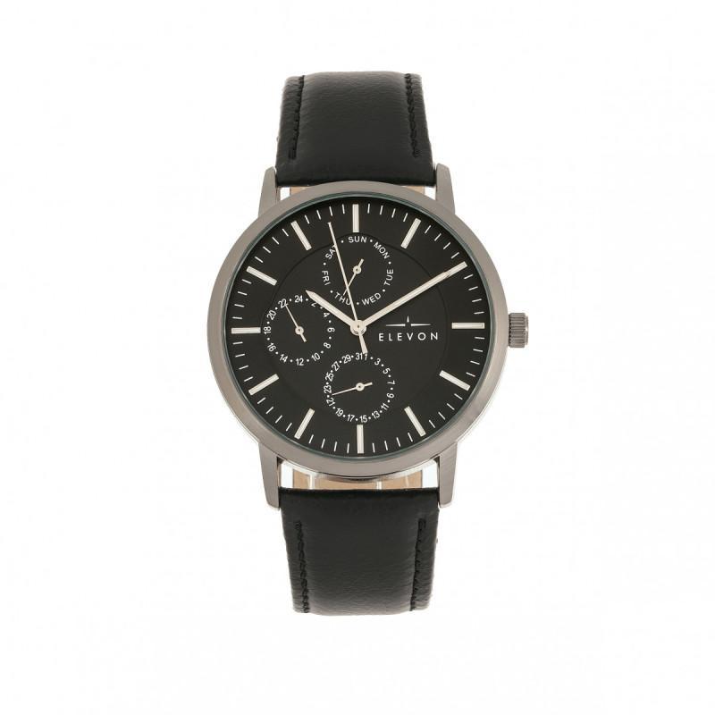 Elevon Lear Leather-Band Watch w/Day/Date