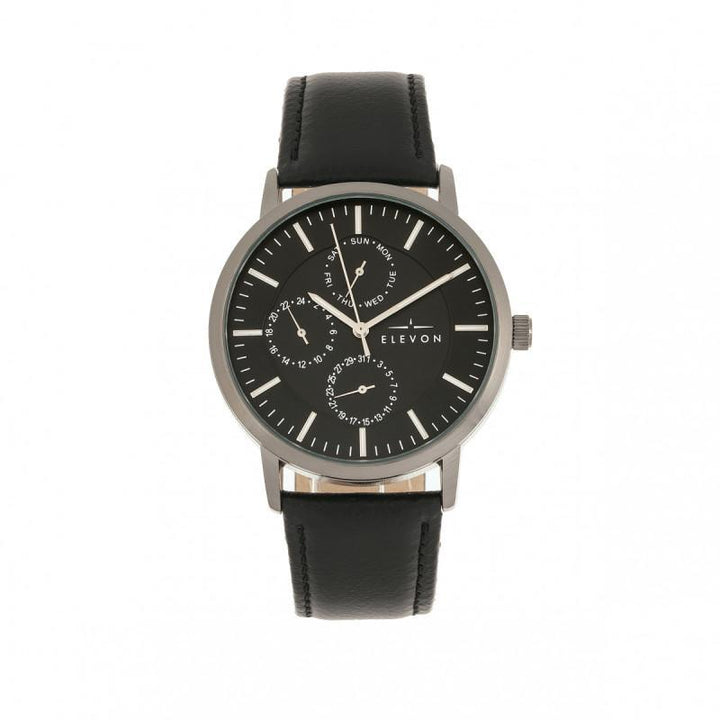 Elevon Lear Leather-Band Watch w/Day/Date