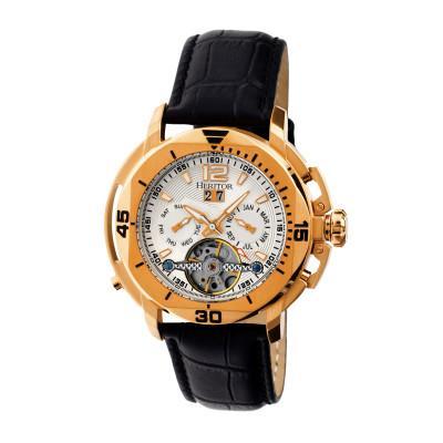 Heritor Automatic Lennon Semi-Skeleton Leather-Band Watch