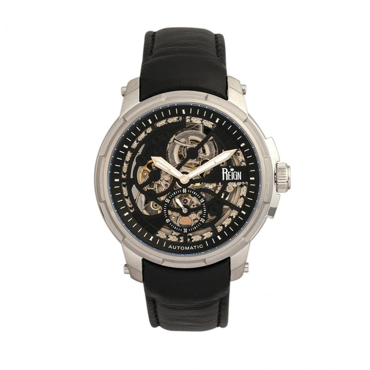 Reign Matheson Automatic Skeleton Dial Leather-Band Watch