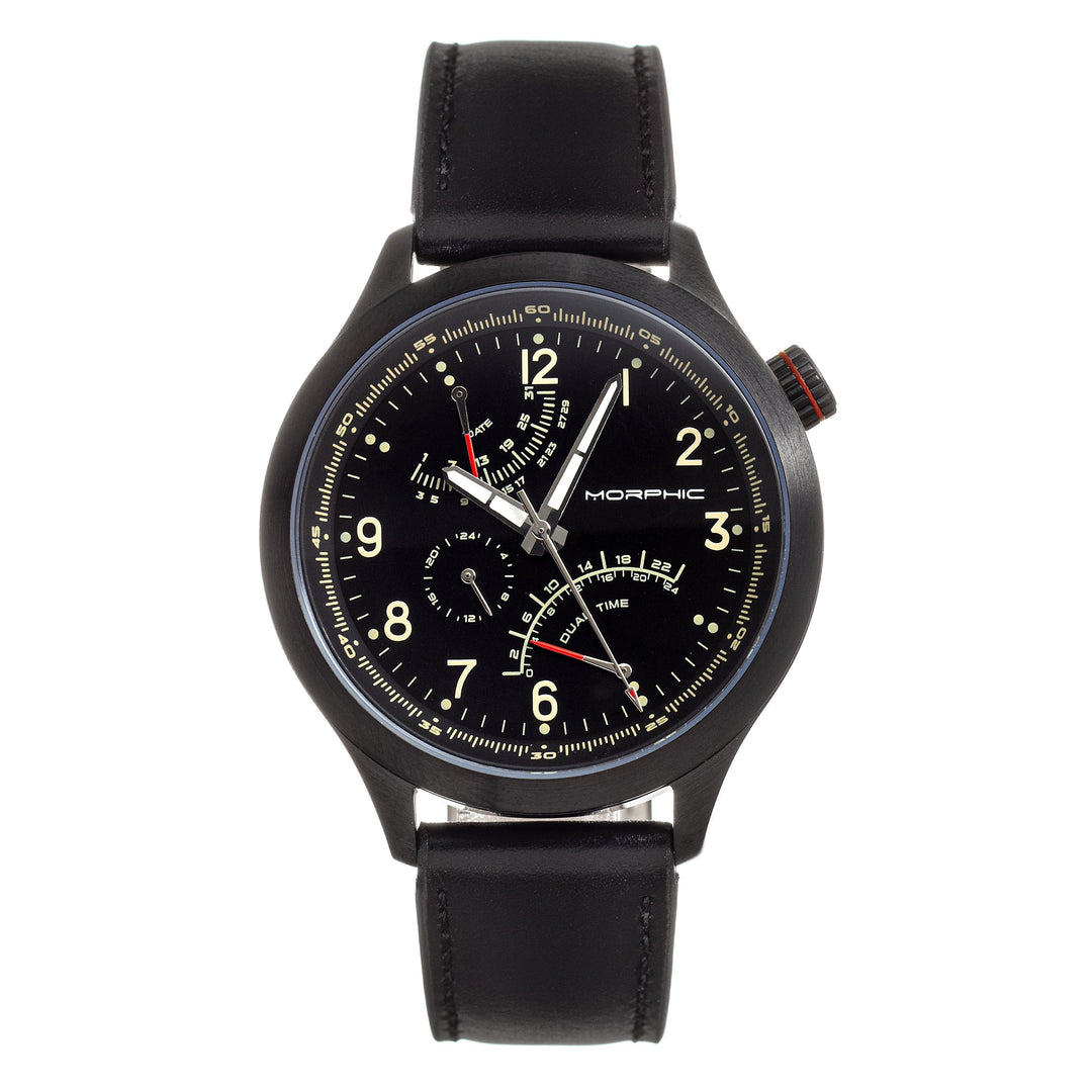 Morphic M44 Series Dual-Time Leather-Band Watch w/ Retrograde Date