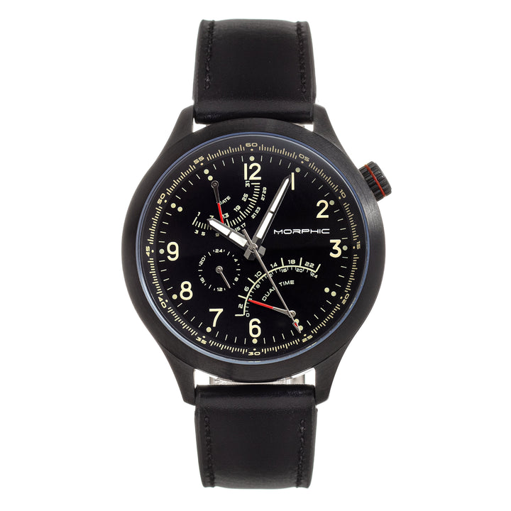 Morphic M44 Series Dual-Time Leather-Band Watch w/ Retrograde Date