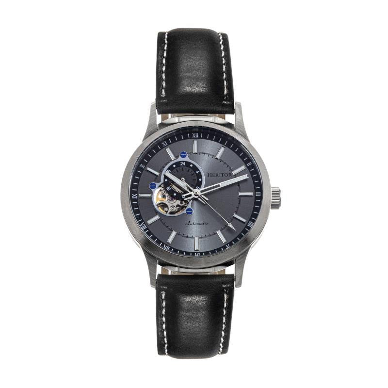 Heritor Automatic Oscar Semi-Skeleton Leather-Band Watch