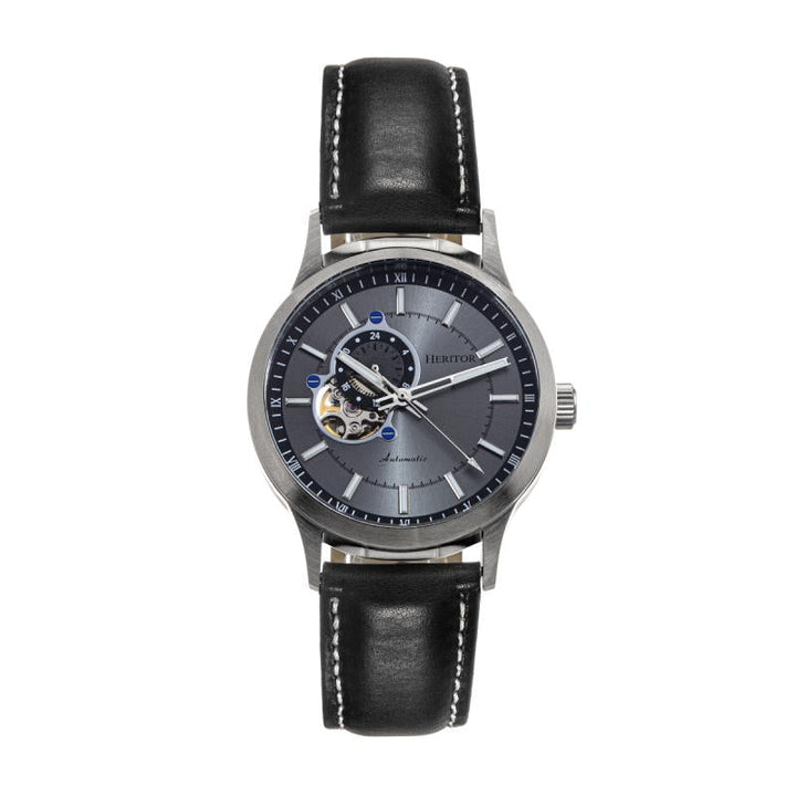 Heritor Automatic Oscar Semi-Skeleton Leather-Band Watch