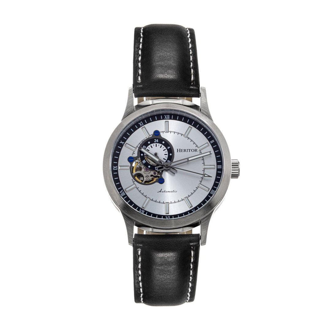Heritor Automatic Oscar Semi-Skeleton Leather-Band Watch