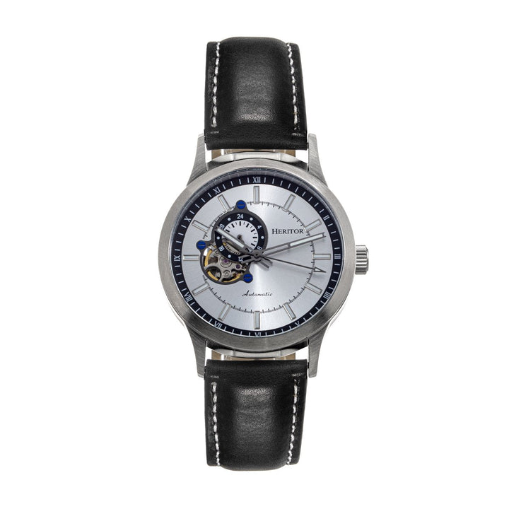 Heritor Automatic Oscar Semi-Skeleton Leather-Band Watch