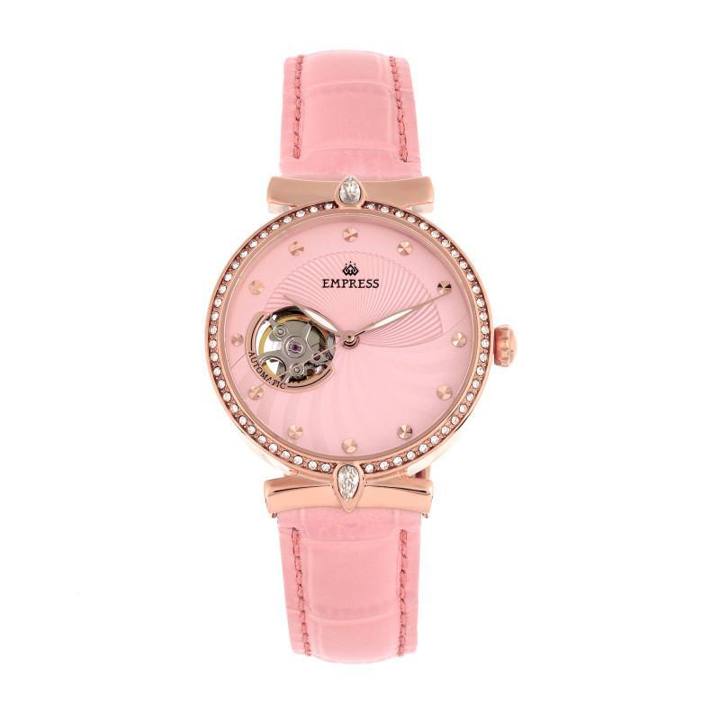Empress Edith Semi-Skeleton Leather-Band Watch