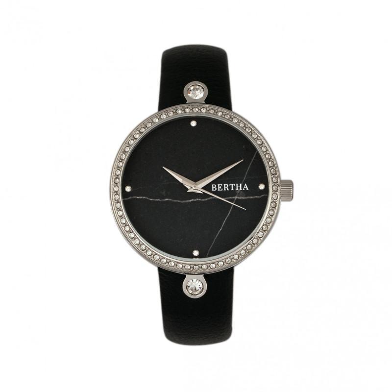 Bertha Frances Marble Dial Leather-Band Watch