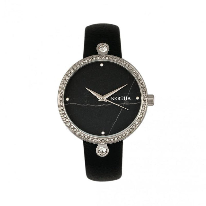 Bertha Frances Marble Dial Leather-Band Watch