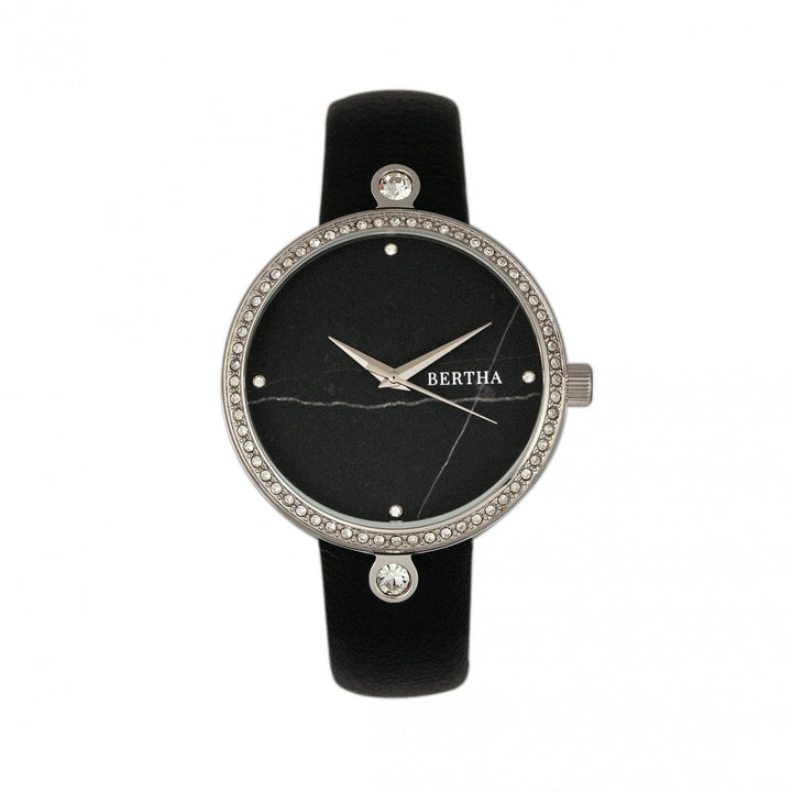 Bertha Frances Marble Dial Leather-Band Watch