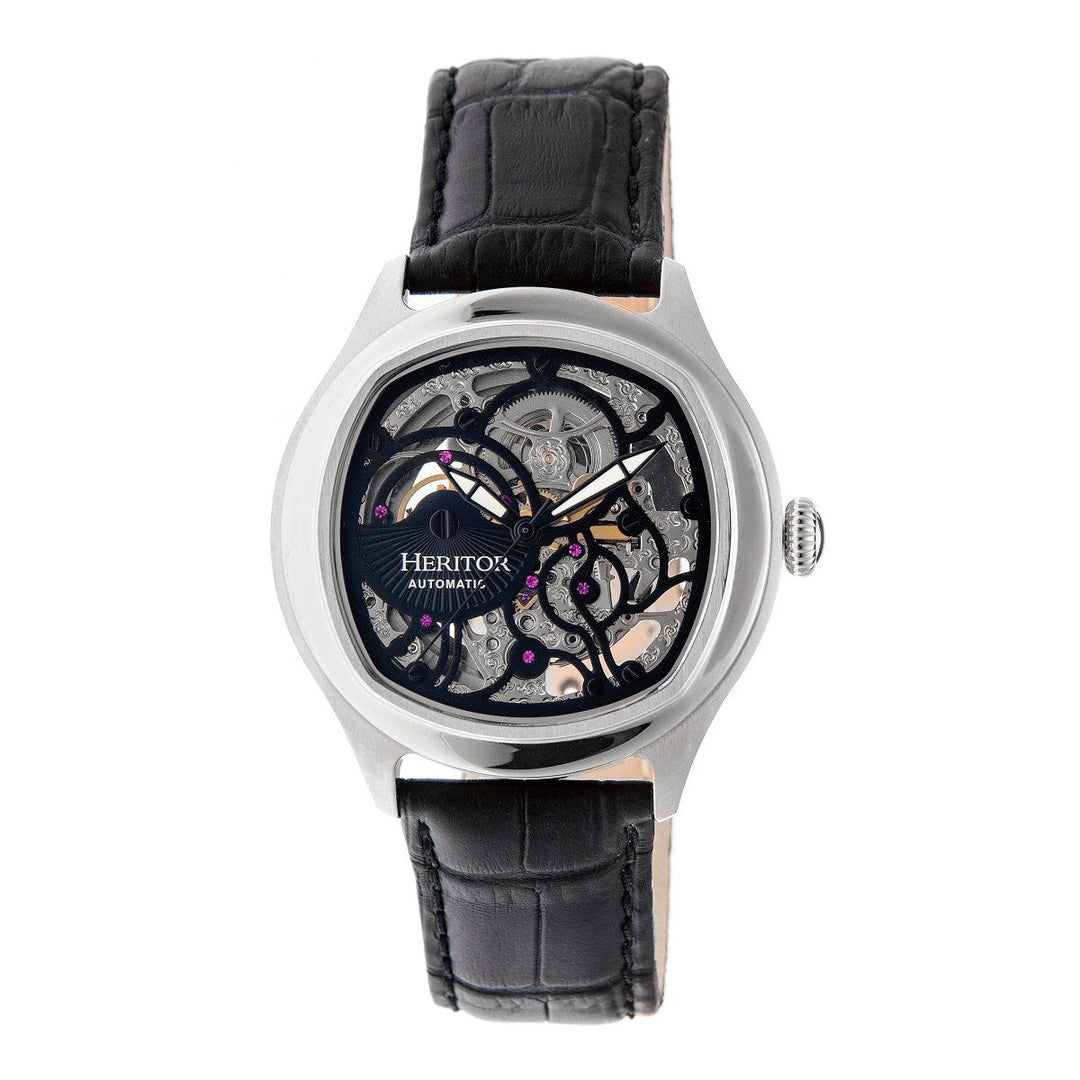 Heritor Automatic Odysseus Leather-Band Skeleton Watch