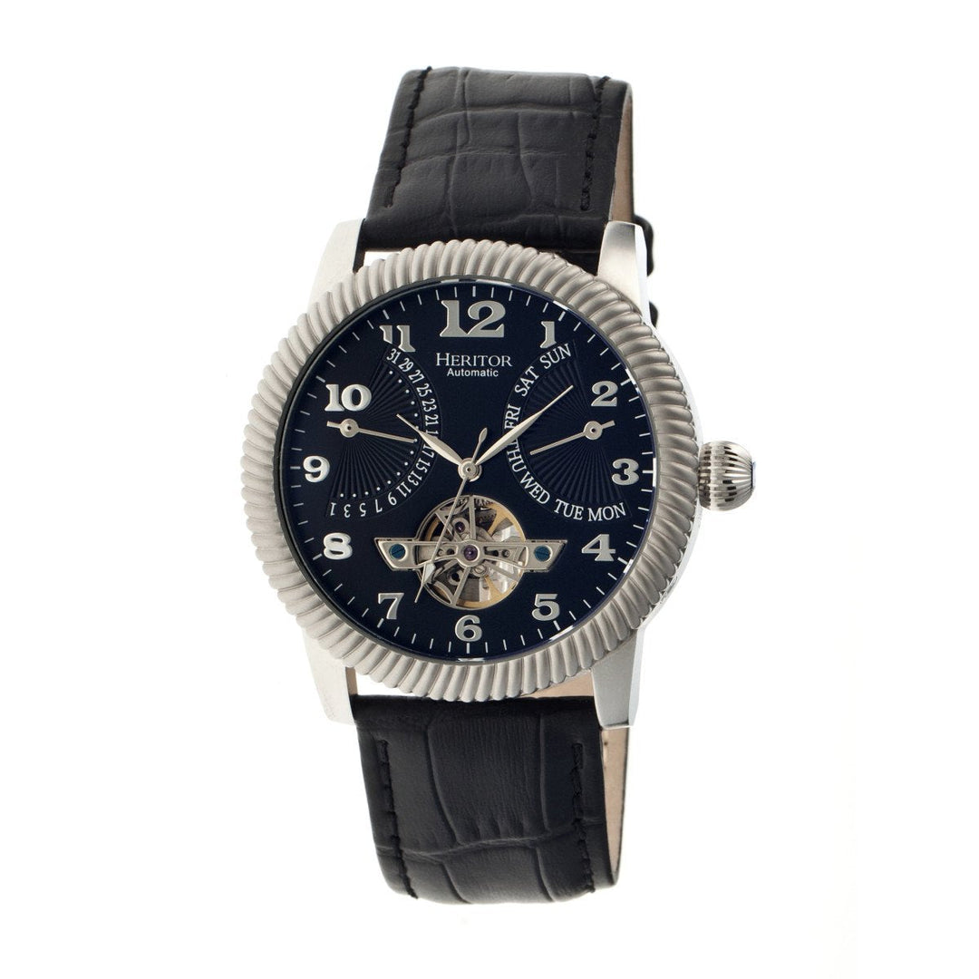 Heritor Automatic Piccard Semi-Skeleton Leather-Band Watch