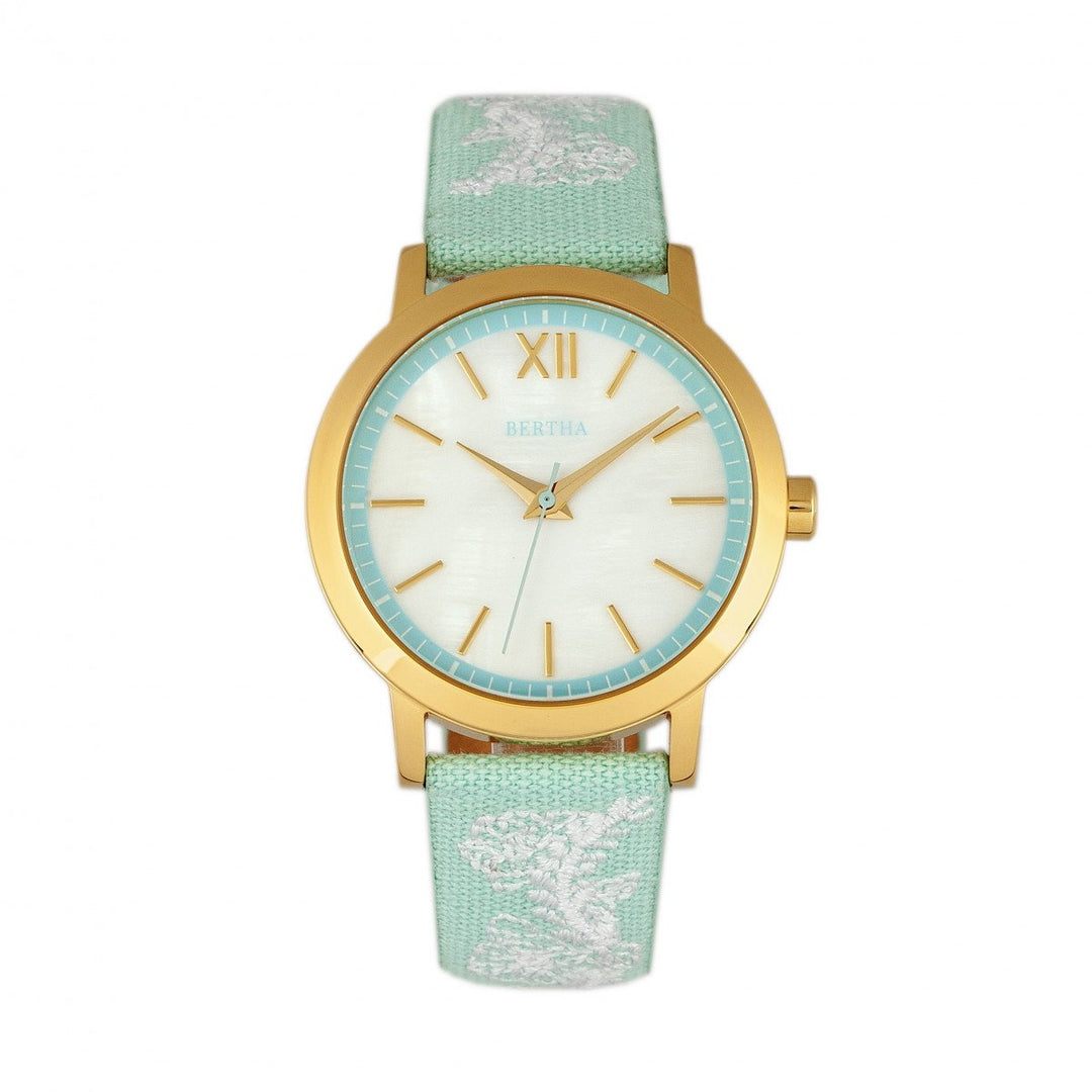 Bertha Penelope MOP Nylon-Overlaid Leather-Band Watch