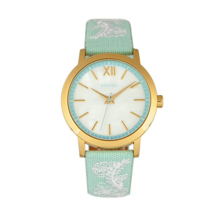 Bertha Penelope MOP Nylon-Overlaid Leather-Band Watch
