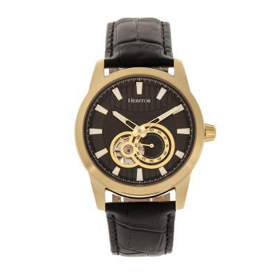 Heritor Automatic Davidson Semi-Skeleton Leather-Band Watch