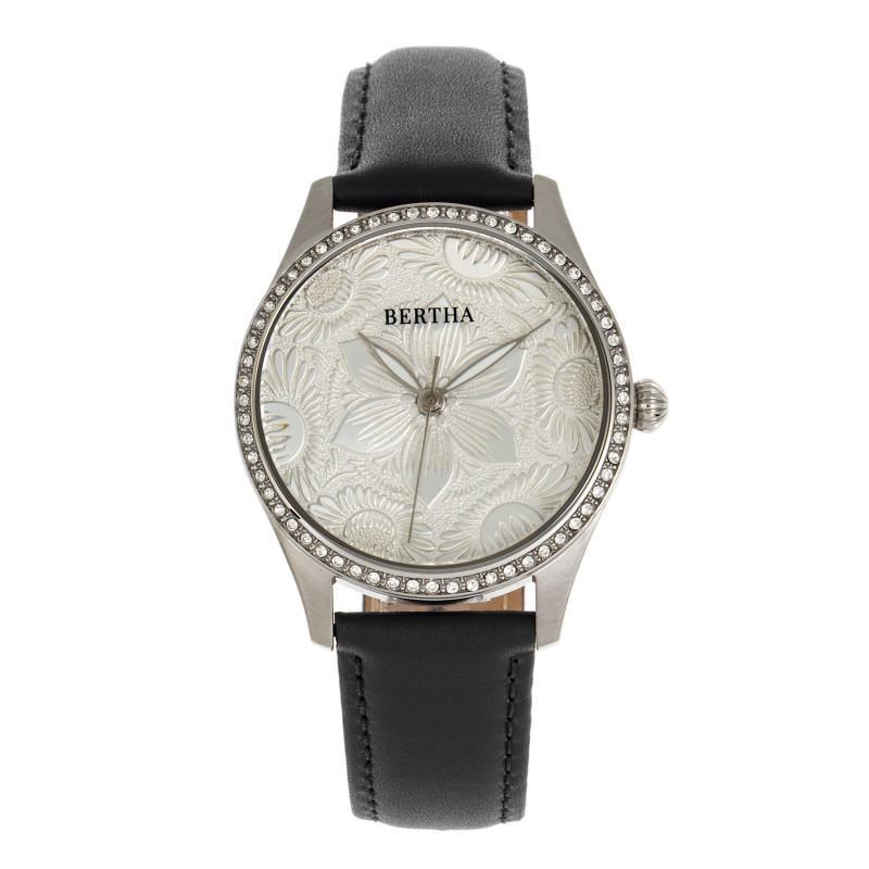 Bertha Dixie Floral Engraved Leather-Band Watch