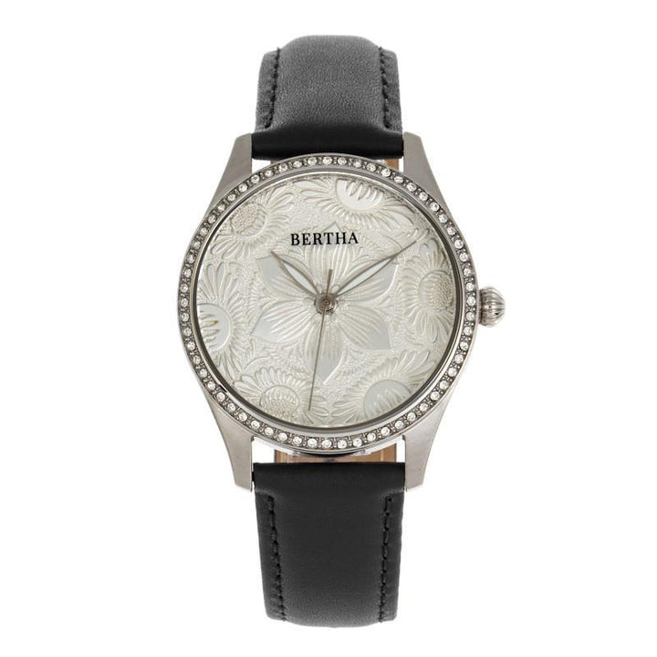 Bertha Dixie Floral Engraved Leather-Band Watch
