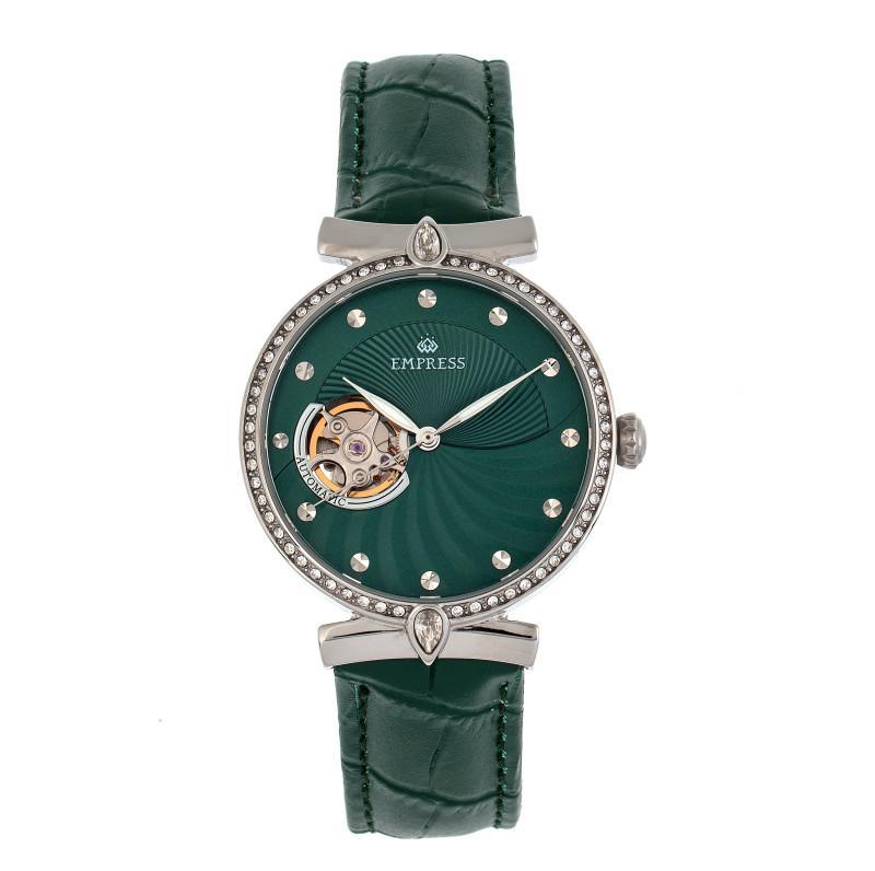 Empress Edith Semi-Skeleton Leather-Band Watch