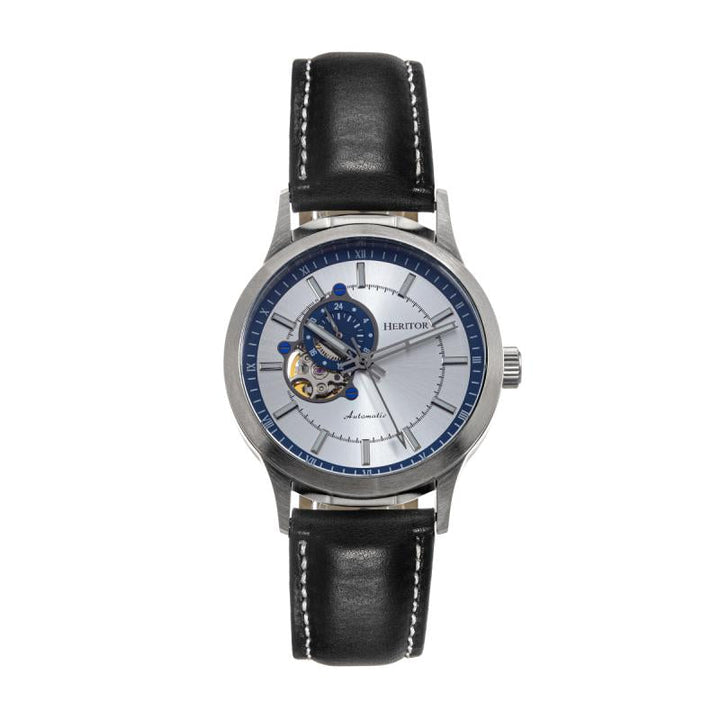 Heritor Automatic Oscar Semi-Skeleton Leather-Band Watch