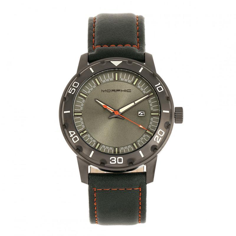 Morphic M71 Series Leather-Band Watch w/Date