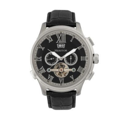 Heritor Automatic Hudson Semi-Skeleton Leather-Band Watch w/Day/Date