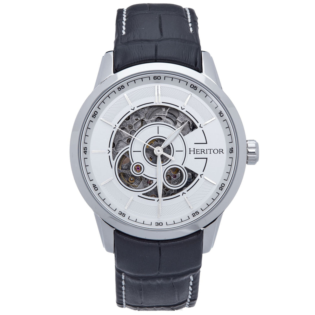 Heritor Automatic Davies Semi-Skeleton Leather-Band Watch - Ruumur
