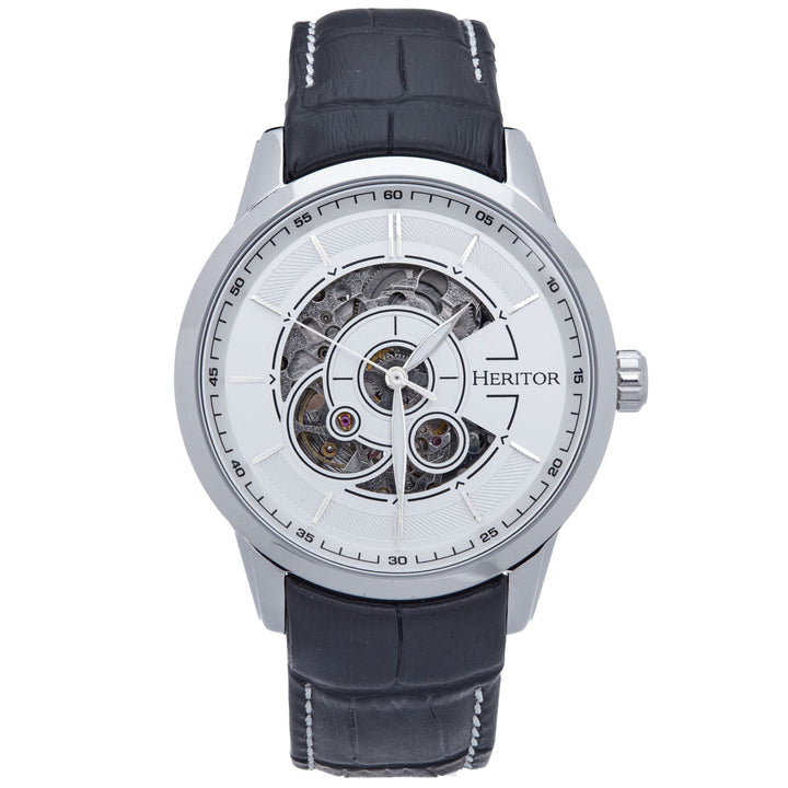 Heritor Automatic Davies Semi-Skeleton Leather-Band Watch - Ruumur