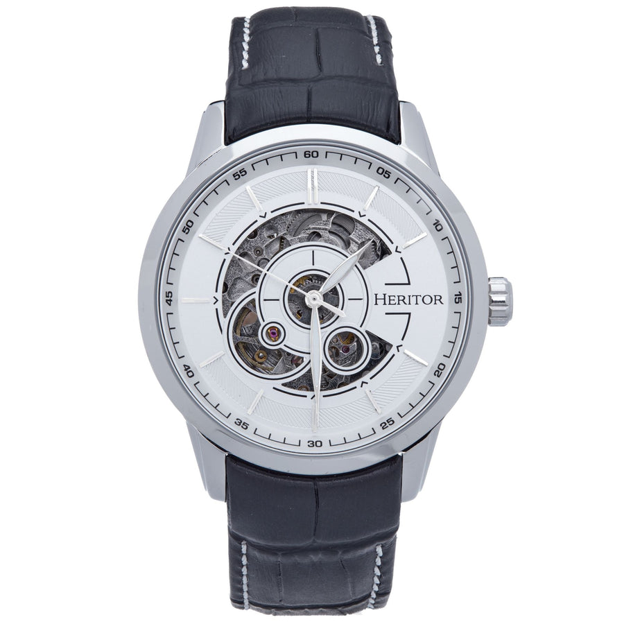 Heritor Automatic Davies Semi-Skeleton Leather-Band Watch - Ruumur