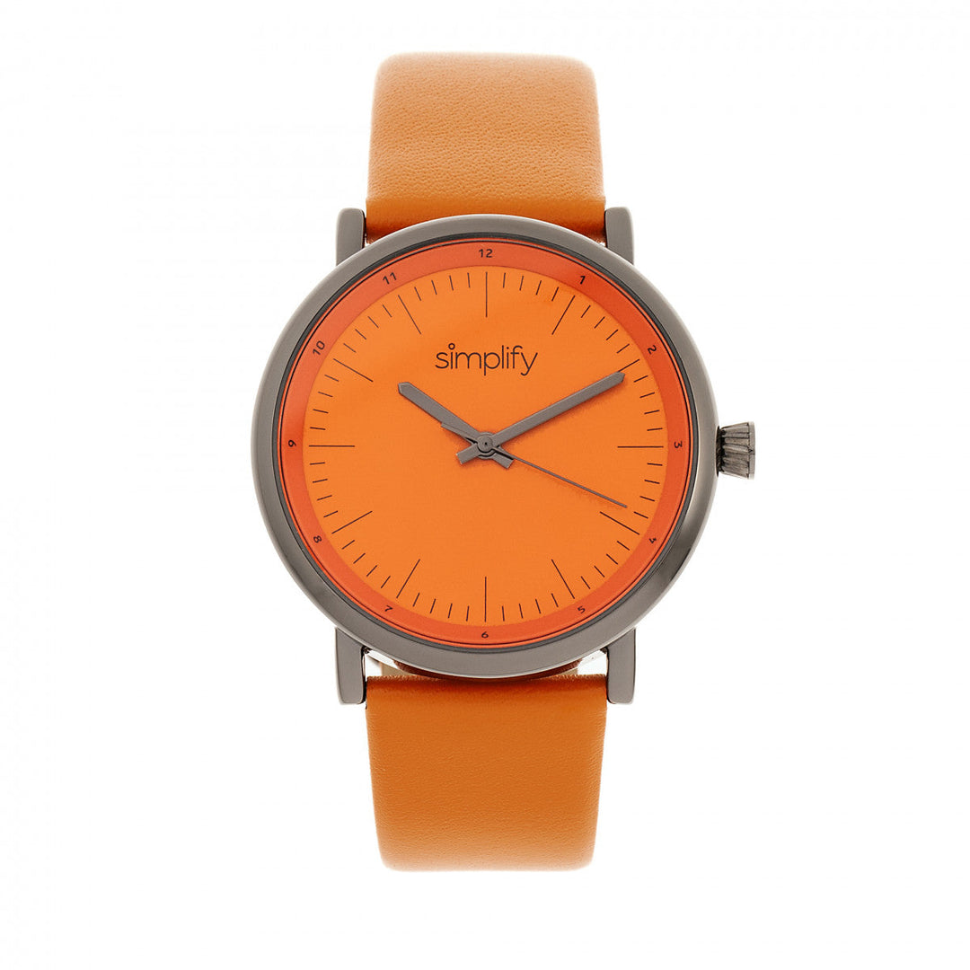 Simplify The 6200 Leather-Strap Watch - Orange