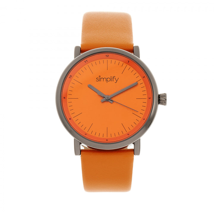 Simplify The 6200 Leather-Strap Watch - Orange