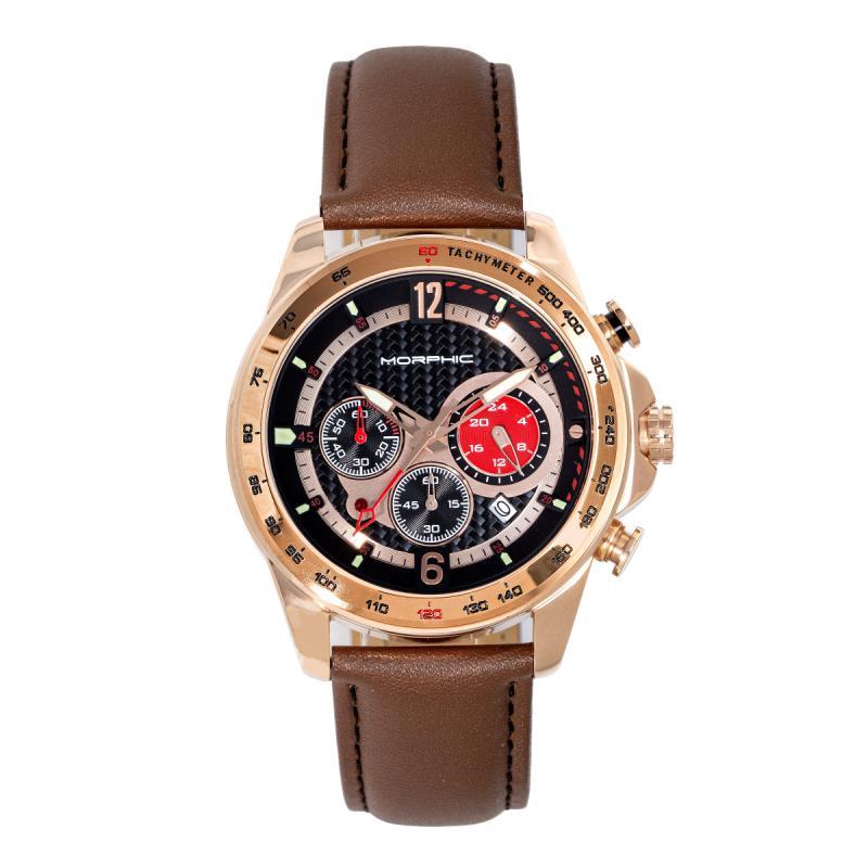 Morphic M88 Series Chronograph Leather-Band Watch w/Date