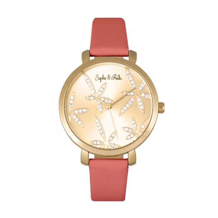 Sophie & Freda Key West Leather-Band Watch w//Swarovski Crystals - Ruumur